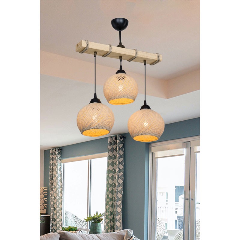 Suspension luminaire Plafonnier Fiona Ε27 crème-naturel 50x20x63cm