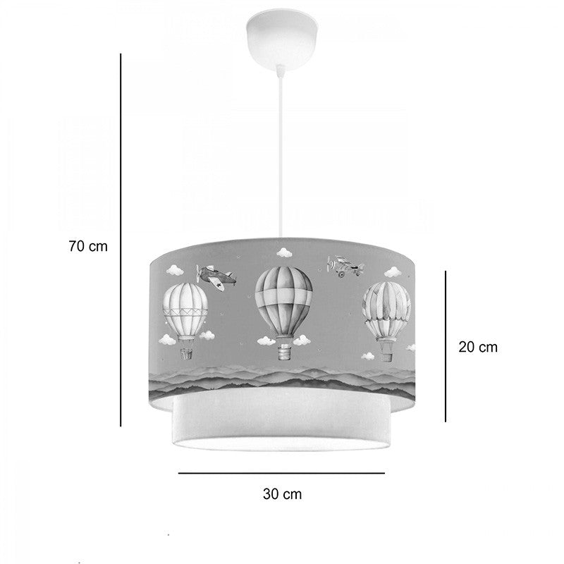 Suspension luminaire Plafonnier enfant motif montgolfière abat jour vert 30x20 cm