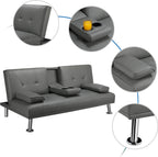 Canapé lit 3 places en similicuir gris 167x81,5x75 cm avec accoudoir rabattable