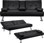 Canapé convertible 3 places avec porte-gobelet  167 x 81,5 x 75 cm simili cuir noir