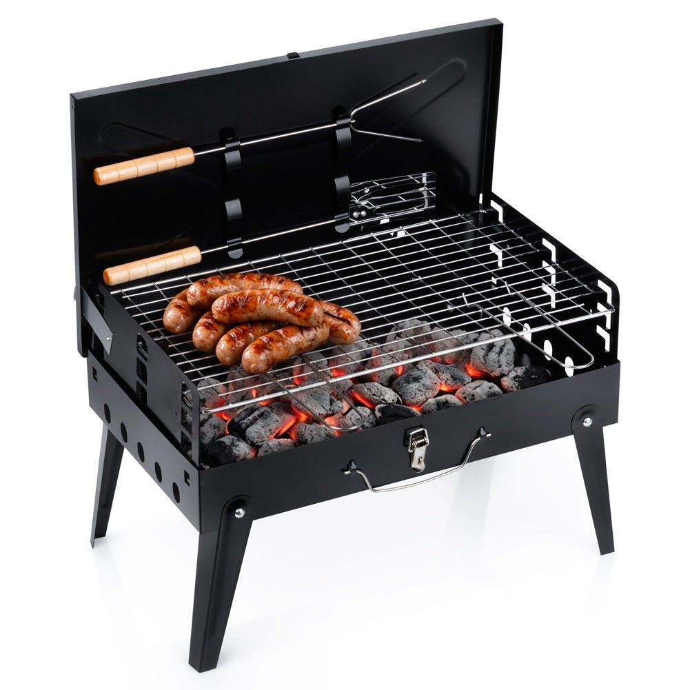 Barbecue à charbon pliable et portable avec étui et accessoires 43x26x29 cm