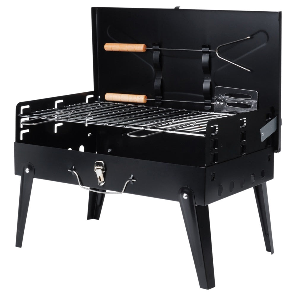 Barbecue à charbon pliable et portable avec étui et accessoires 43x26x29 cm