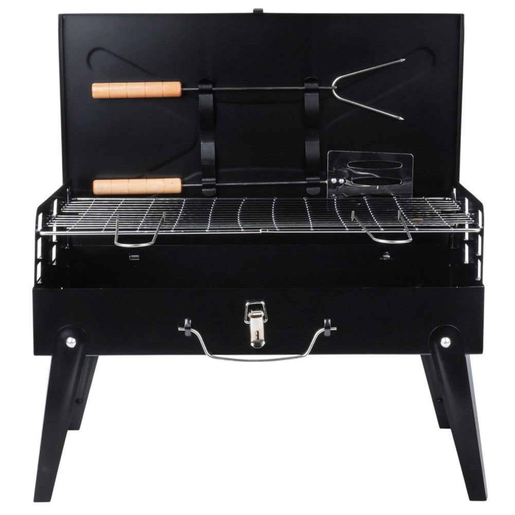 Barbecue à charbon pliable et portable avec étui et accessoires 43x26x29 cm