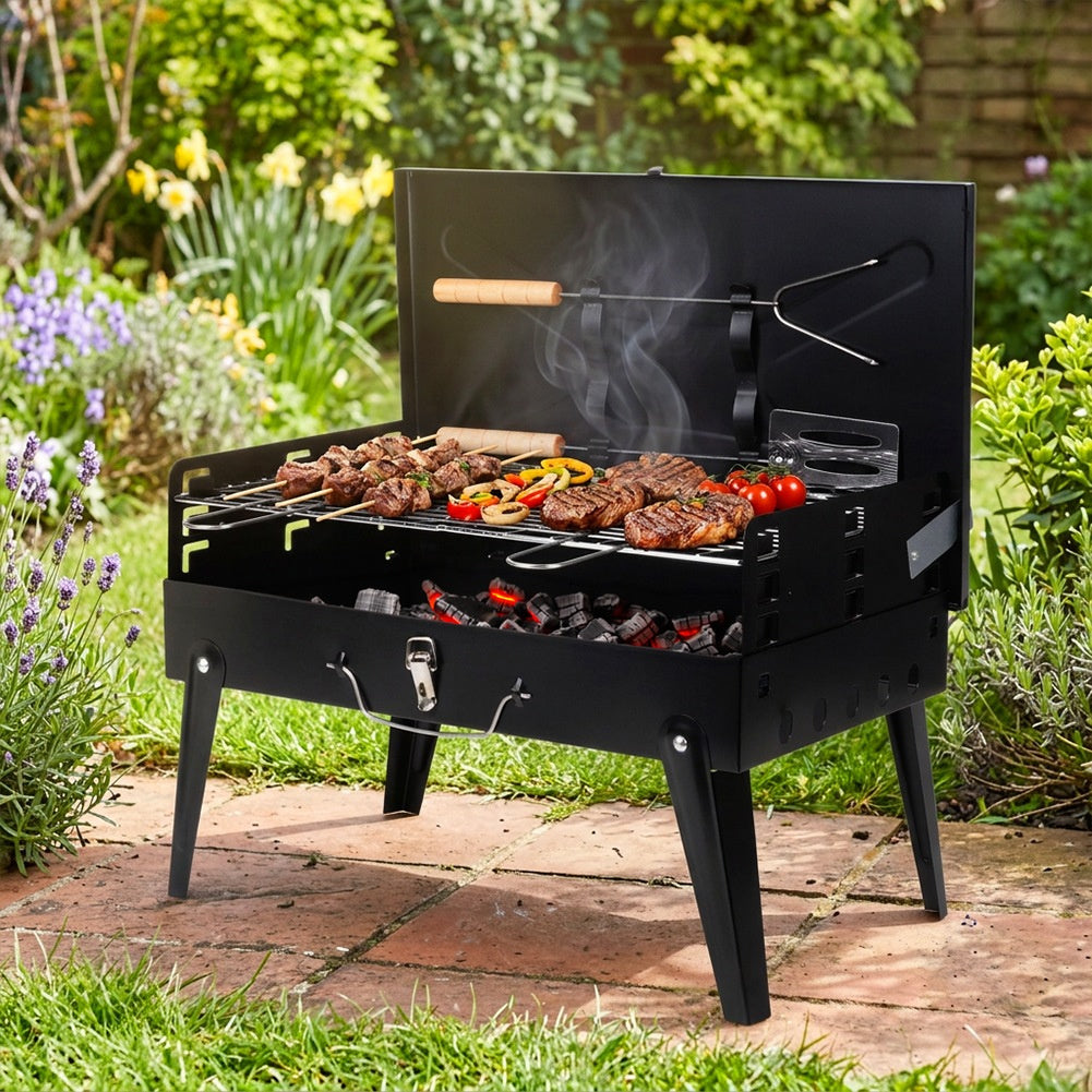 Barbecue à charbon pliable et portable avec étui et accessoires 43x26x29 cm