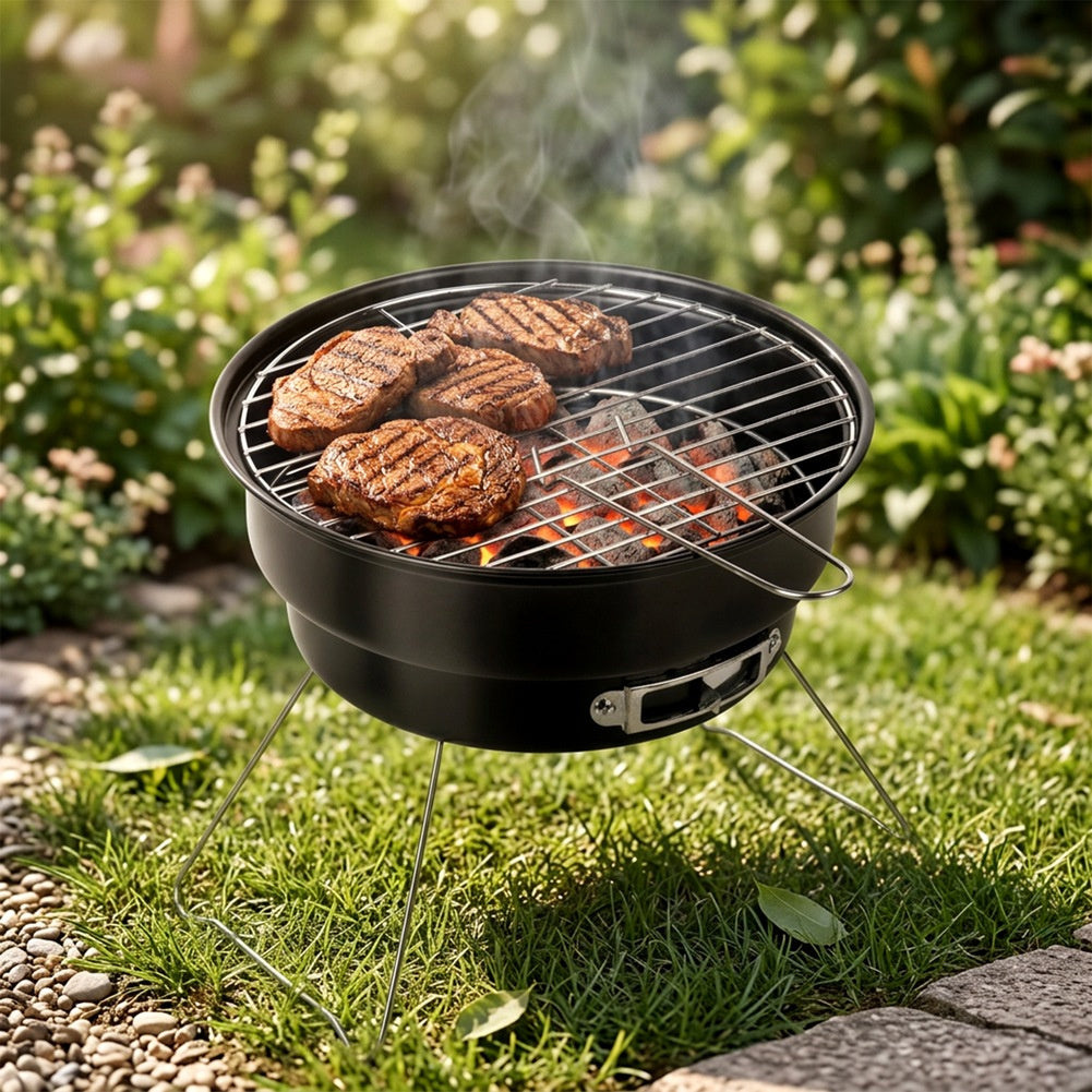 Barbecue à charbon de bois en acier pliable et portable 28x26x22 cm