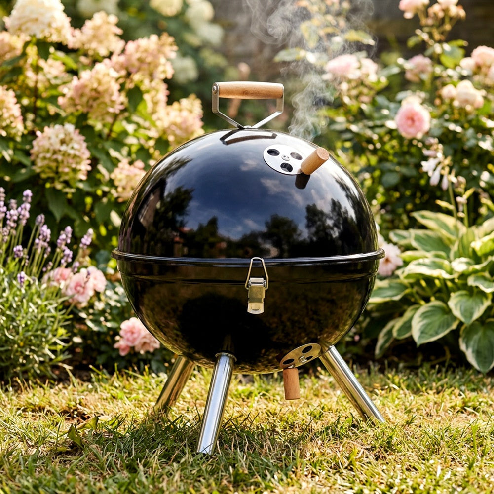 Barbecue à charbon de bois en acier sphérique portable 31x31x41 cm