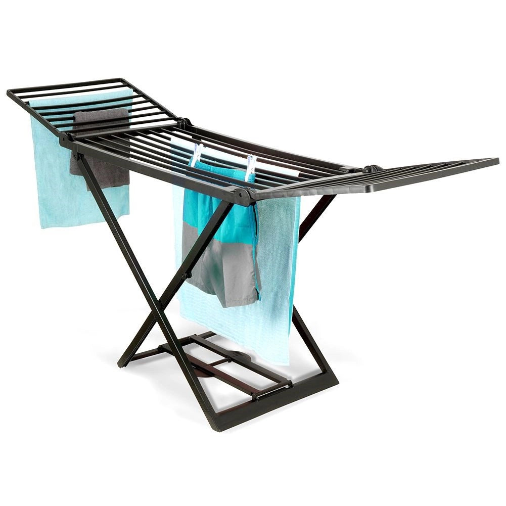 Étendoir à linge noir pliable XXL 208 cm