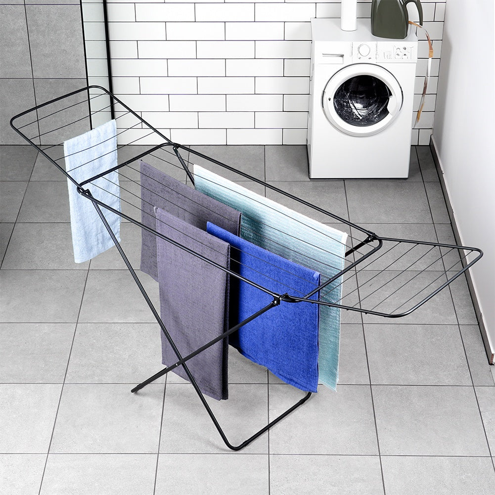 Étendoir séchoir à linge pliable en métal noir 181 cm