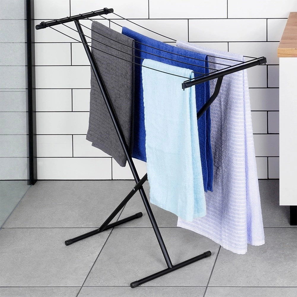 Étendoir à linge pliable en métal noir 91 x 84 cm