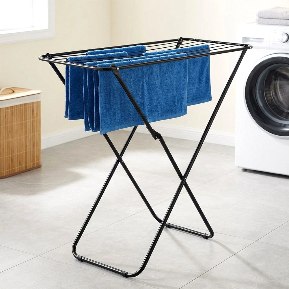 Étendoir à linge pliable en métal noir 93x43x88 cm
