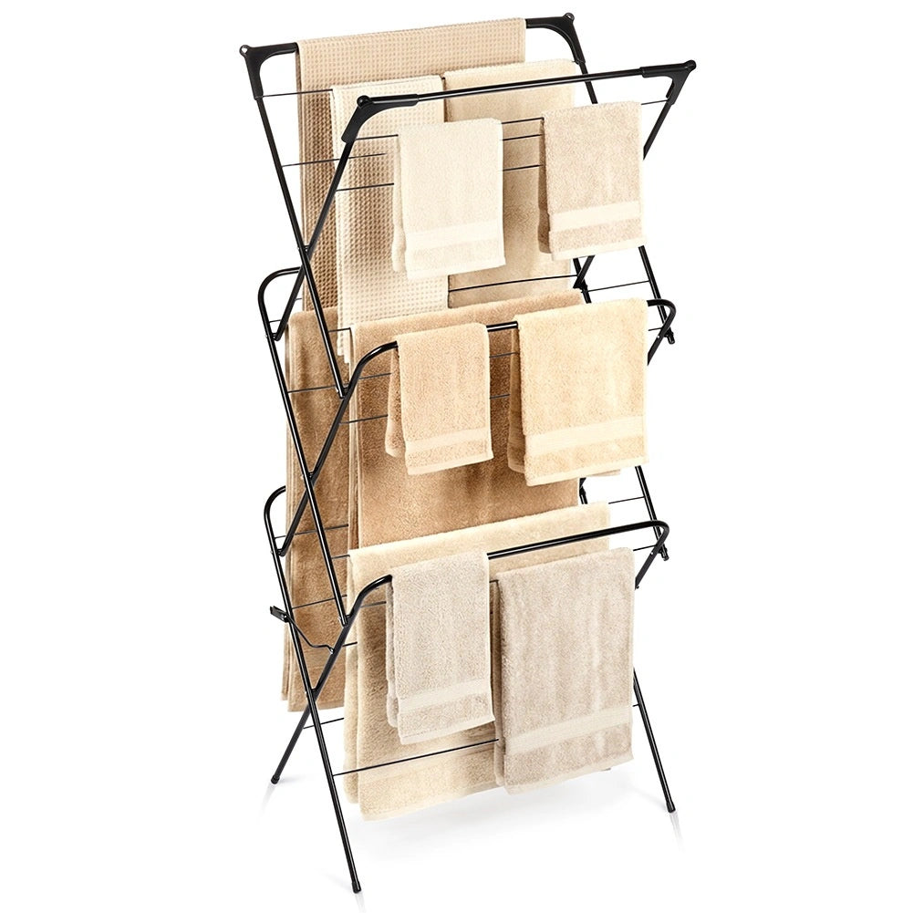 Étendoir à linge vertical en métal noir 61x58x136 cm