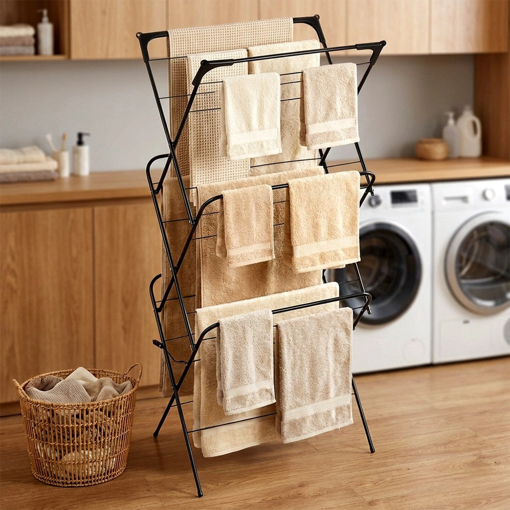 Étendoir à linge vertical en métal noir 61x58x136 cm