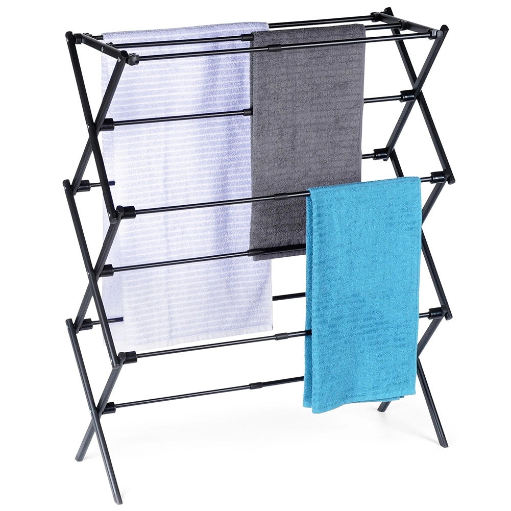 Etendoir a linge vertical extensible en métal noir 47-78 x 94 cm