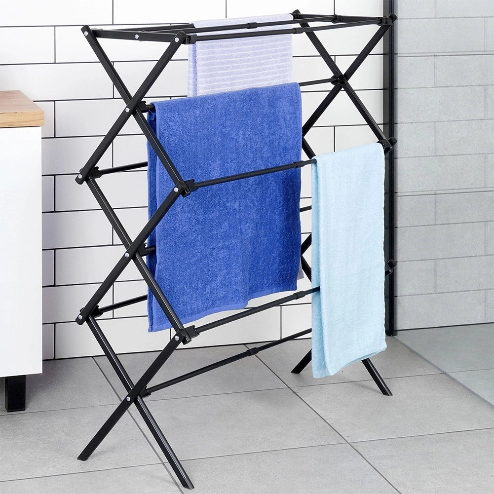 Etendoir a linge vertical extensible en métal noir 47-78 x 94 cm