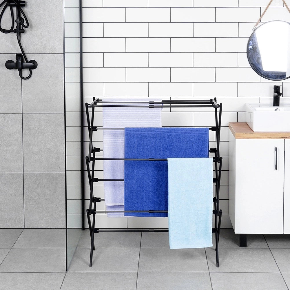 Etendoir a linge vertical extensible en métal noir 47-78 x 94 cm