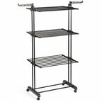 Etendoir a linge vertical en métal noir sur roulettes 125 x 170 cm