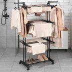 Etendoir a linge vertical en métal noir sur roulettes 125 x 170 cm