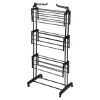 Etendoir a linge vertical en métal noir sur roulettes 125 x 170 cm