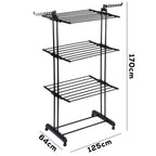 Etendoir a linge vertical en métal noir sur roulettes 125 x 170 cm