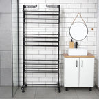 Etendoir a linge vertical en métal noir sur roulettes 125 x 170 cm