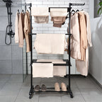 Etendoir a linge vertical en métal noir sur roulettes 125 x 170 cm
