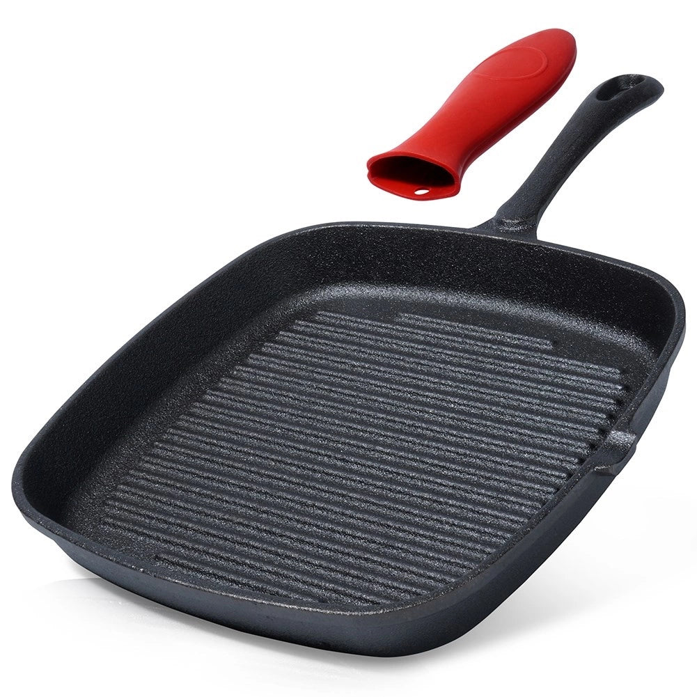 Poêle  a  grill carrée en fonte avec poignée silicone 24,5 x 24 cm