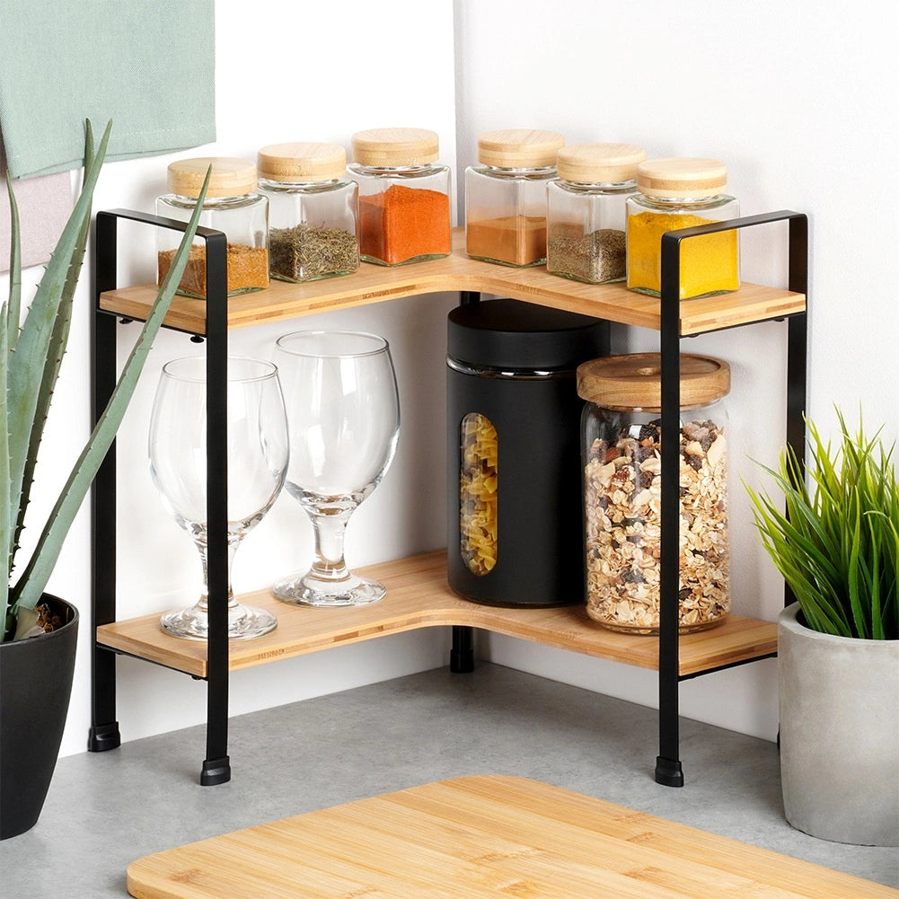 Étagère D'angle De Cuisine En Bois 2 Niveaux 29,5 X 29,5 X 33,5 Cm