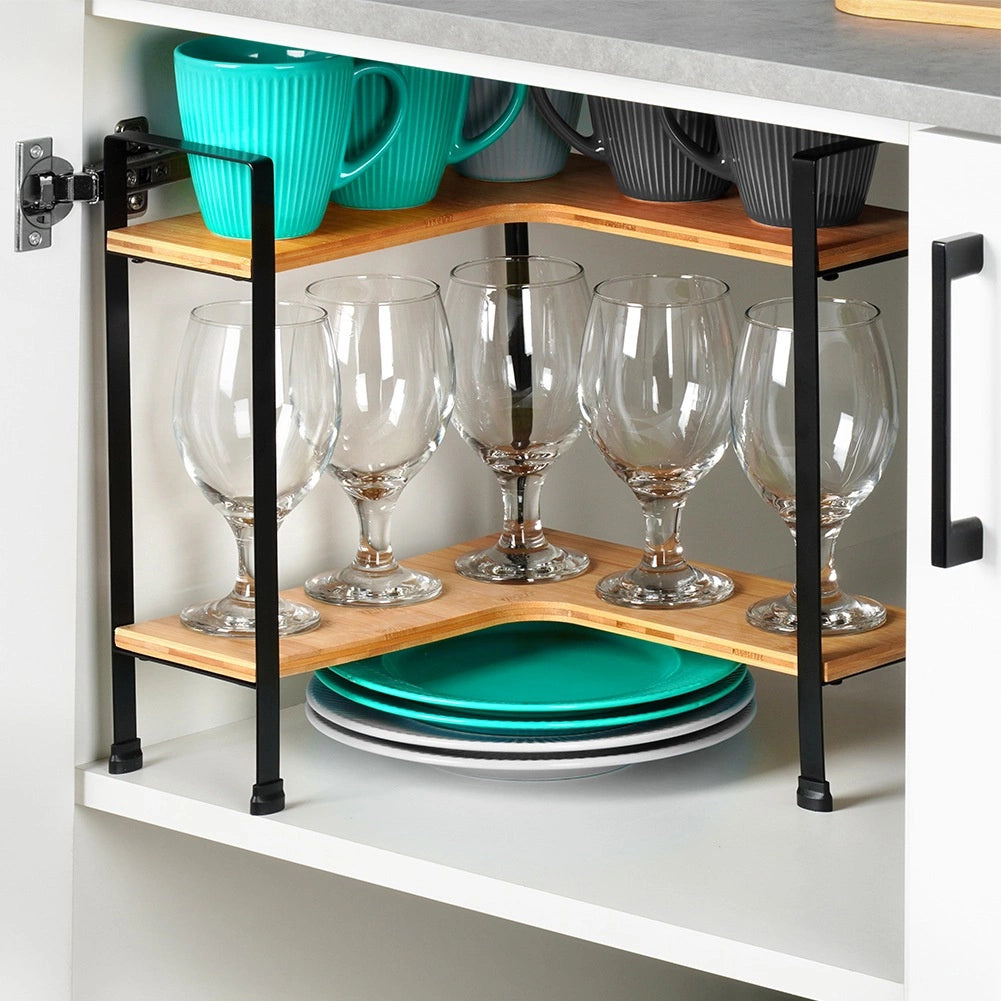 Étagère D'angle De Cuisine En Bois 2 Niveaux 29,5 X 29,5 X 33,5 Cm