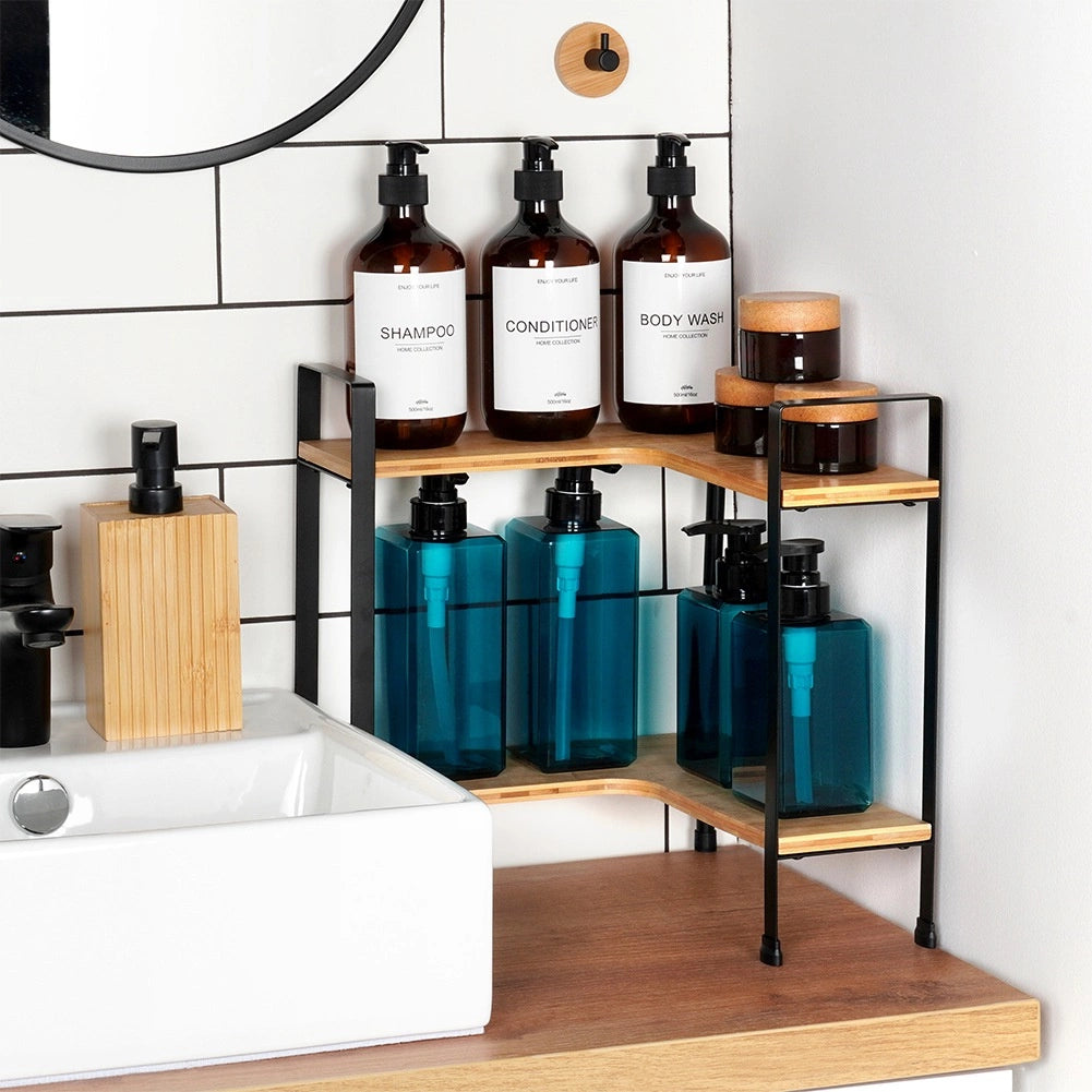 Étagère D'angle De Cuisine En Bois 2 Niveaux 29,5 X 29,5 X 33,5 Cm