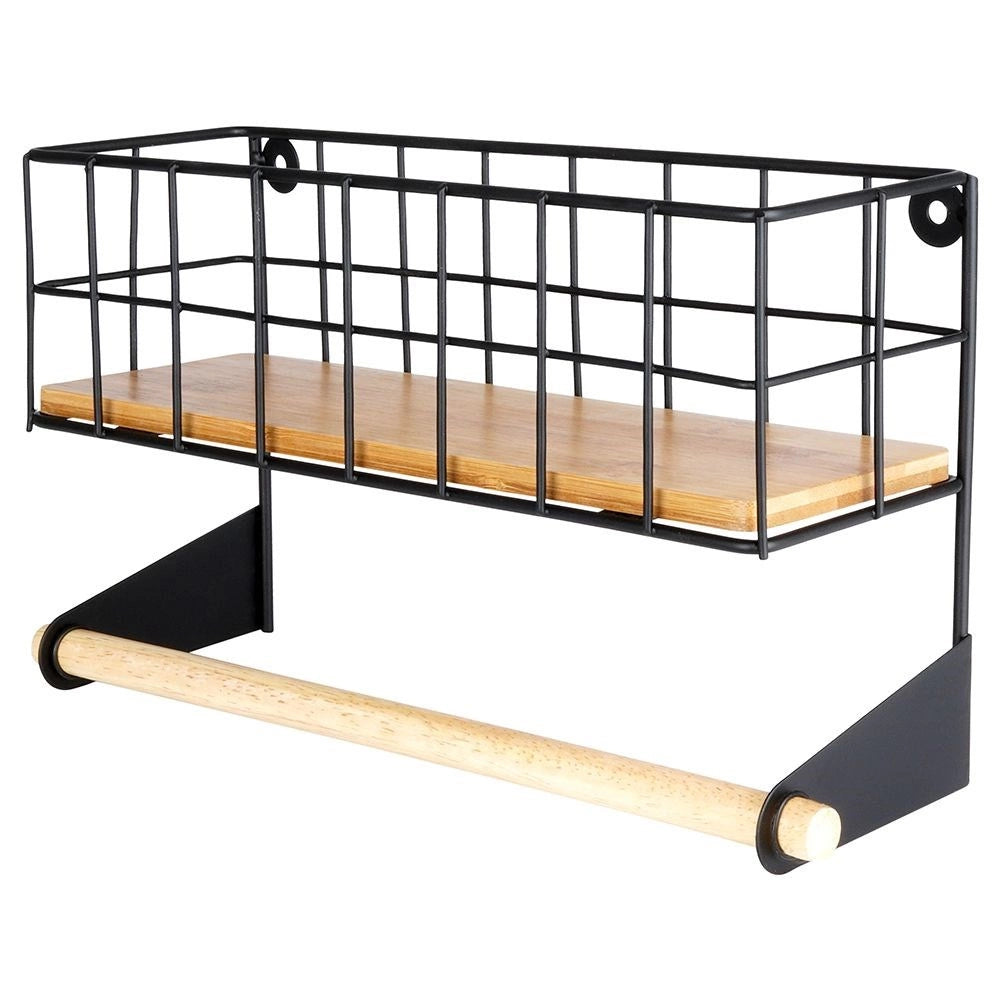 Etagére métal noir avec porte serviettes 32 x 10 x 18 cm