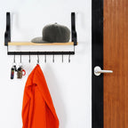 Étagère murale en bois avec rail et crochets, 43 x 18 x 26 cm