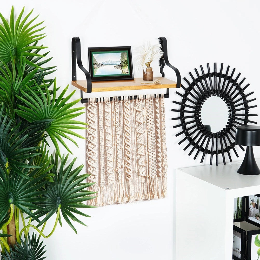 Étagère murale en bois avec rail et crochets, 43 x 18 x 26 cm