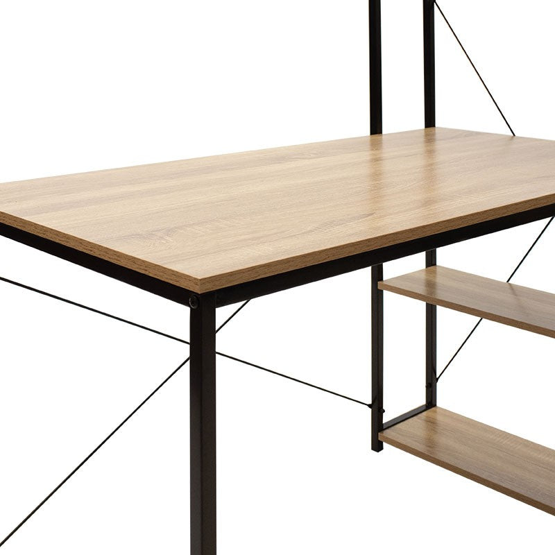 Bureau réversible avec étagères chêne avec structure en métal noir 122x64x120 cm