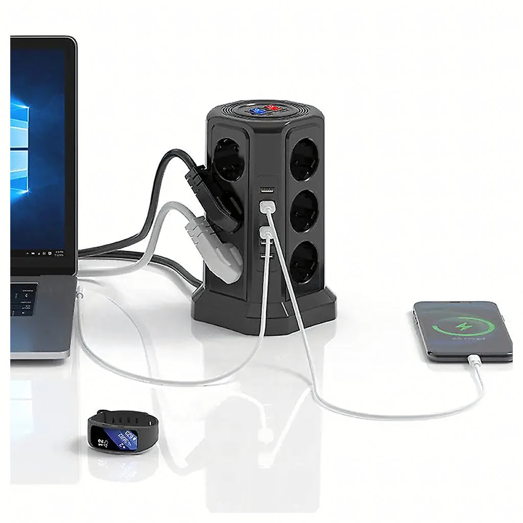 Multiprise sur pied avec protection foudre 12 prises + 5 ports USB