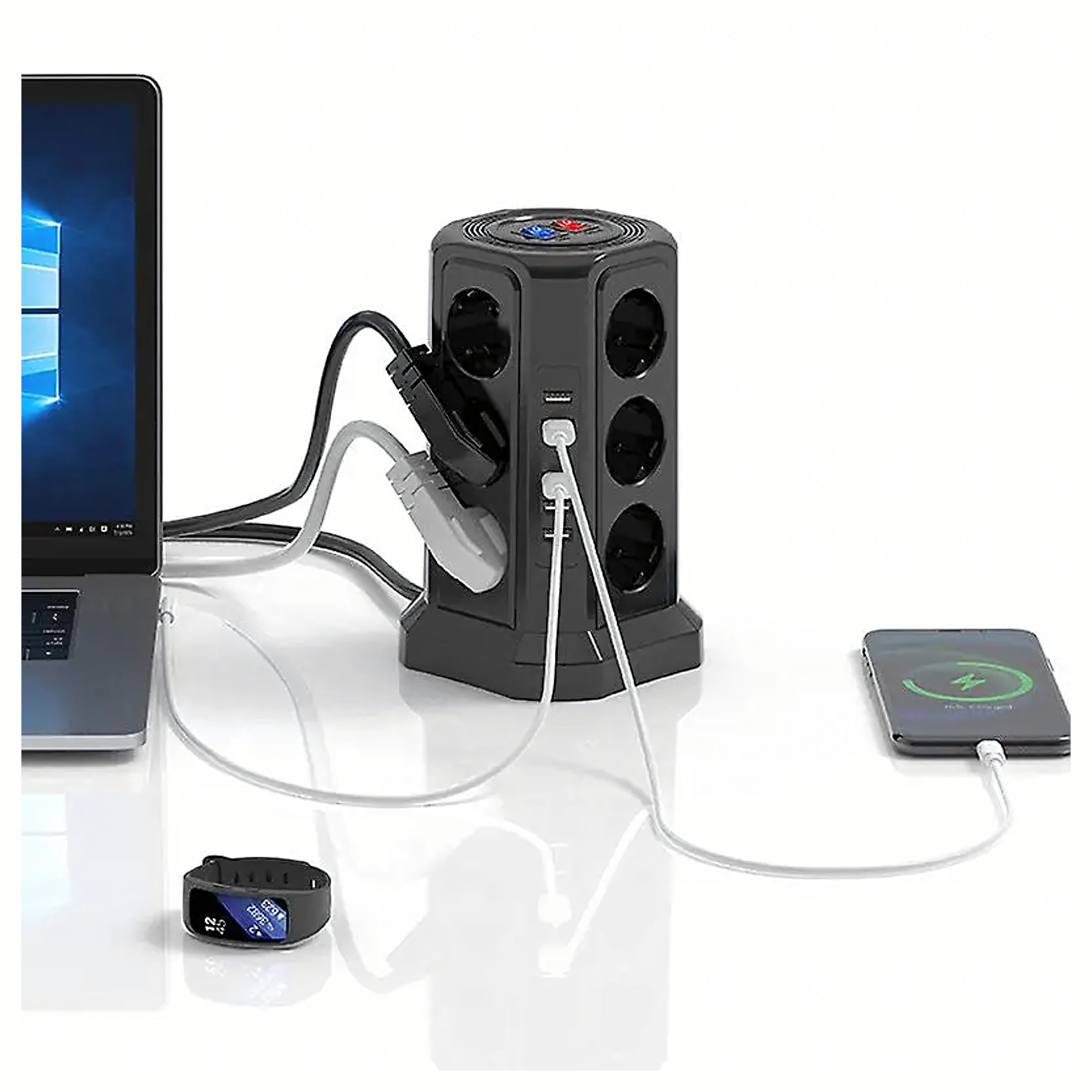 Multiprise sur pied avec protection foudre 12 prises + 5 ports USB