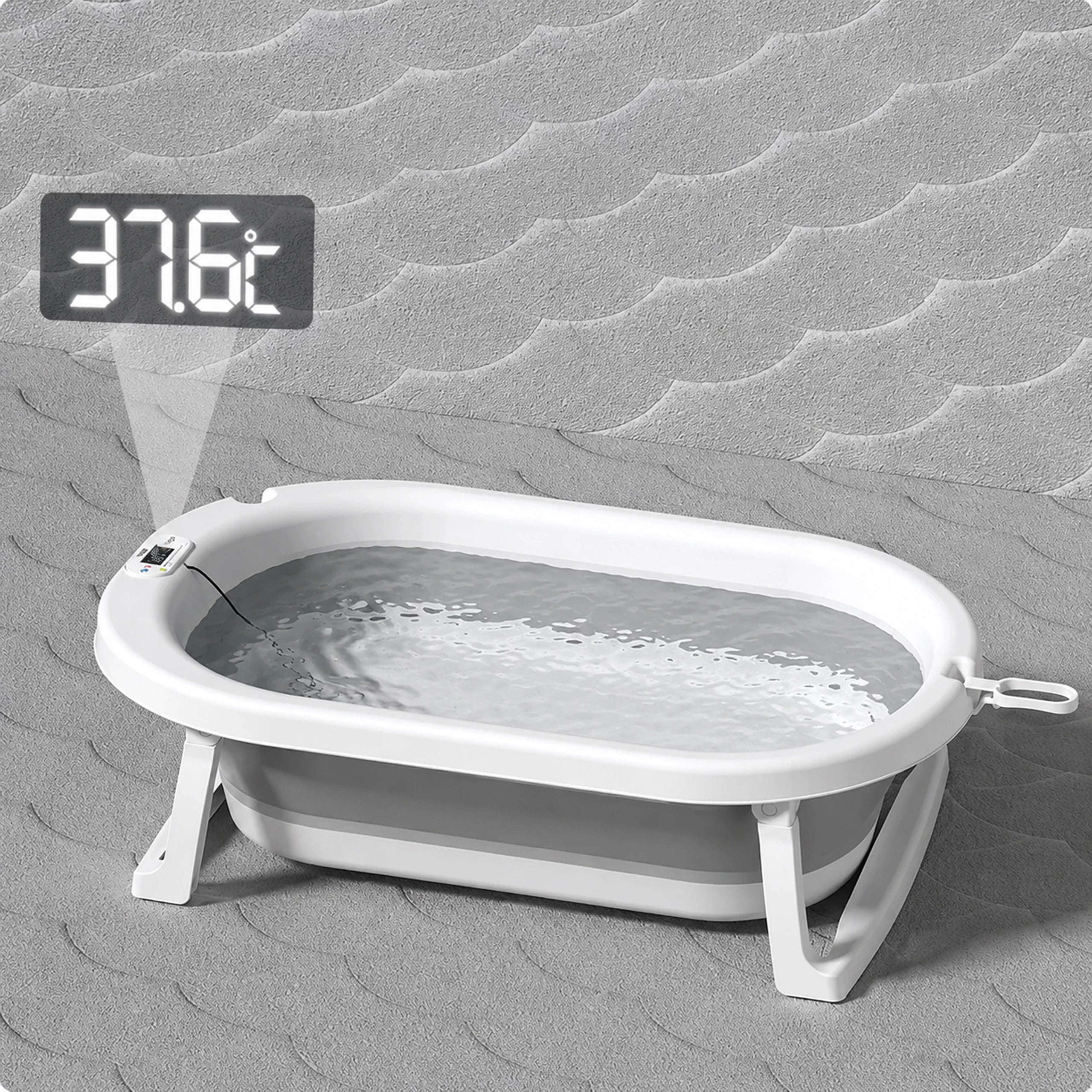 Baignoire bébé pliable avec thermomètre LCD et oreiller