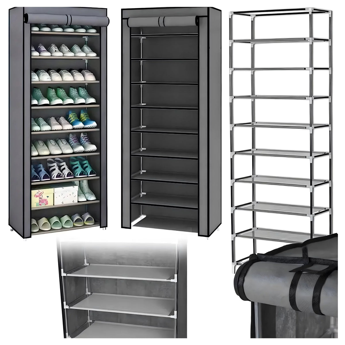 Meuble armoire à chaussures pliable en tissu 160 x 60 x 30 cm