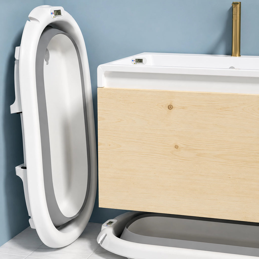 Baignoire bébé pliable avec thermomètre LCD et oreiller