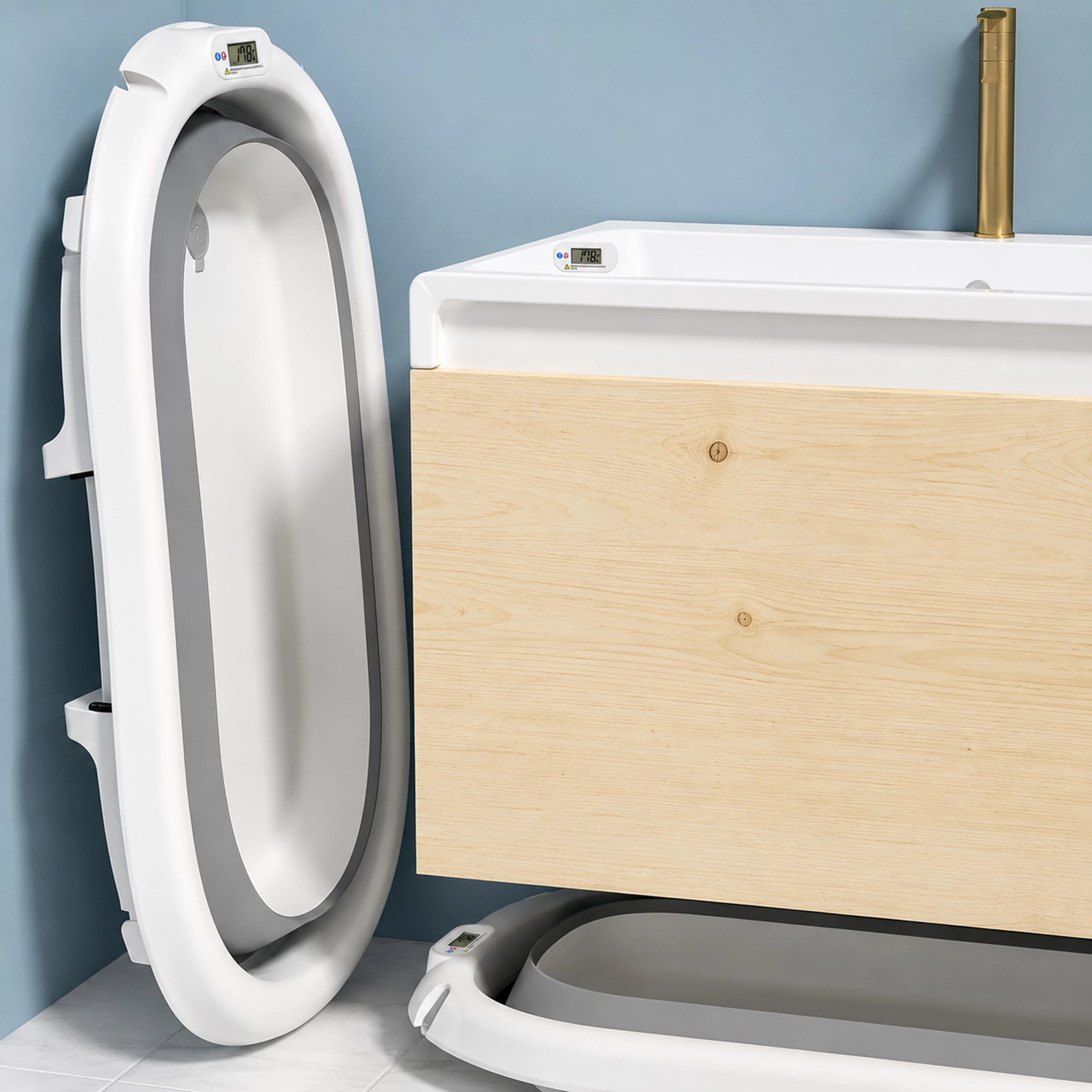 Baignoire bébé pliable avec thermomètre LCD et oreiller