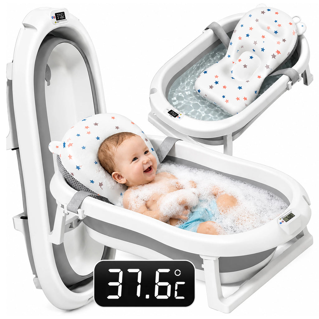 Baignoire bébé pliable avec thermomètre LCD et oreiller