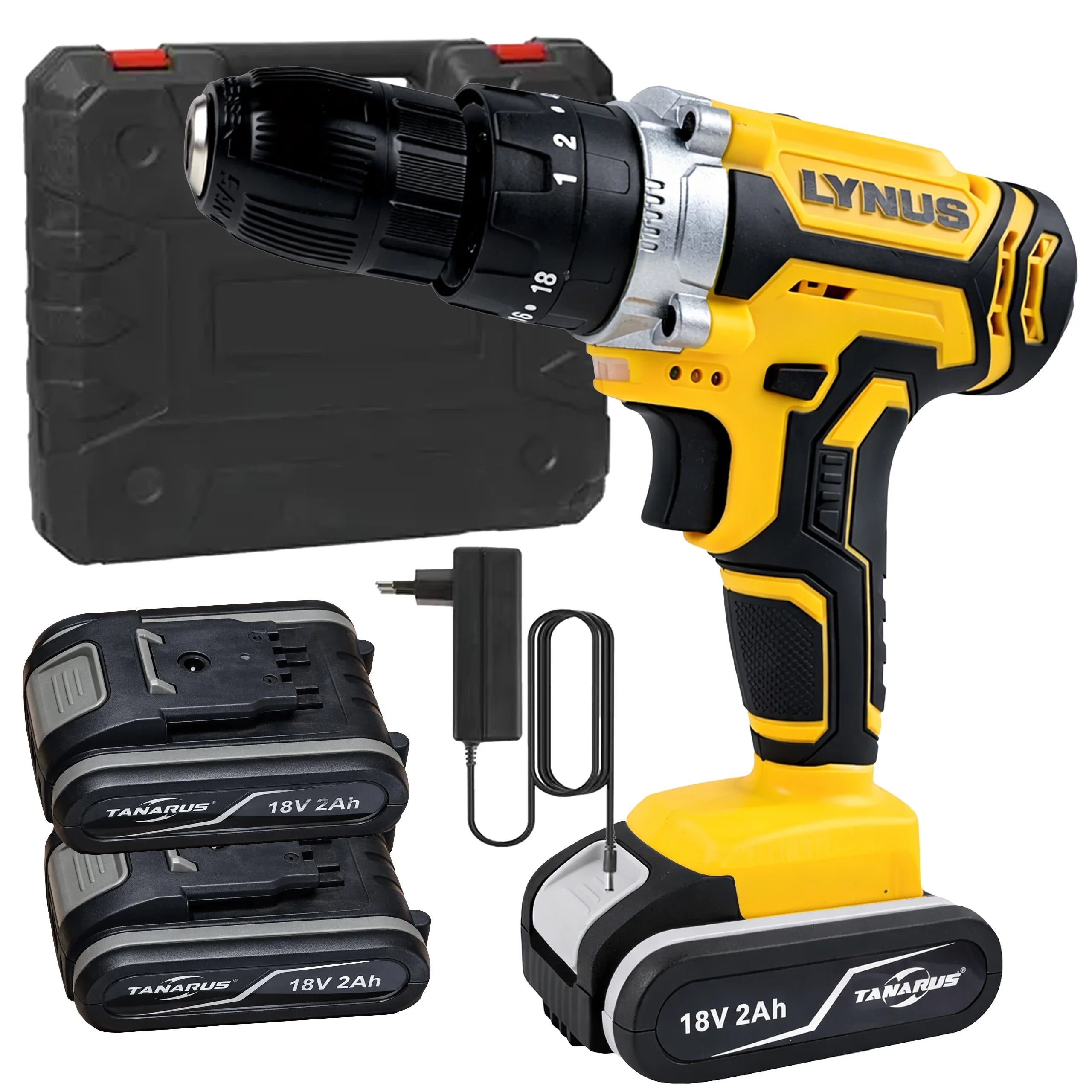 Perceuse visseuse sans fil étui, 2 x batteries 18 V 2 Ah, LED
