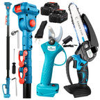 Ensemble 3 en 1 : Tronçonneuse sécateur sans fil + perche + chargeur 2 batteries