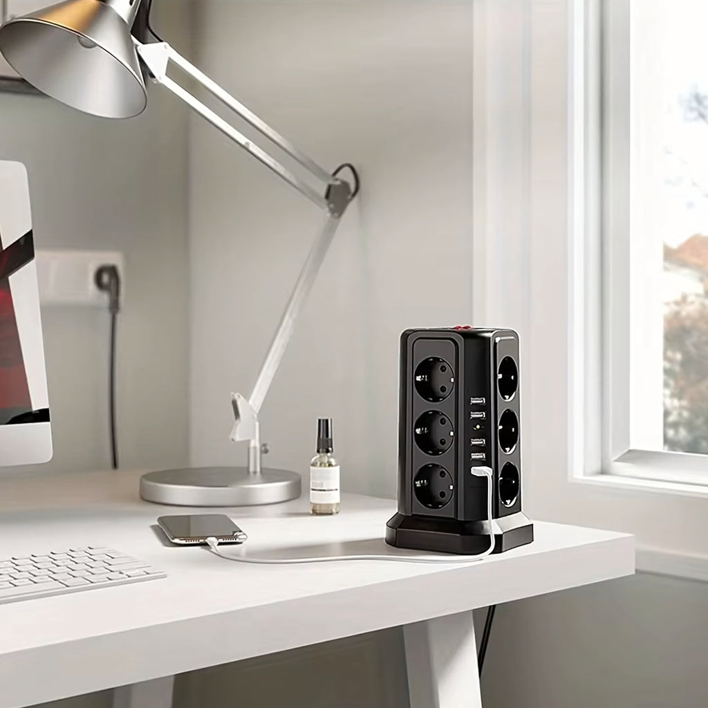 Multiprise sur pied avec protection foudre 12 prises + 5 ports USB