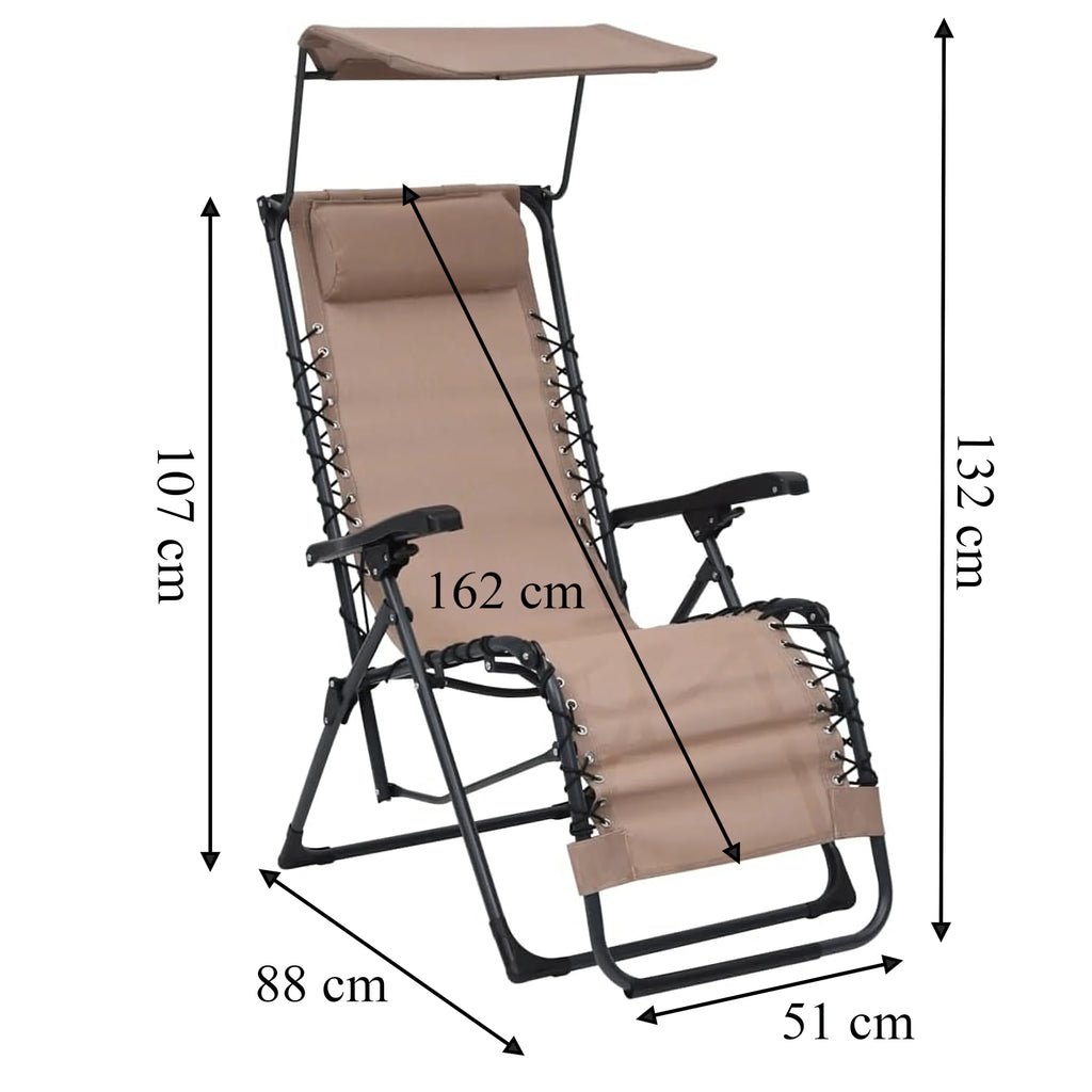 Chaise Longue Pliante Transat  jardin avec Pare-Soleil 51 × 88 × 107 cm