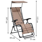 Chaise Longue Pliante Transat  jardin avec Pare-Soleil 51 × 88 × 107 cm