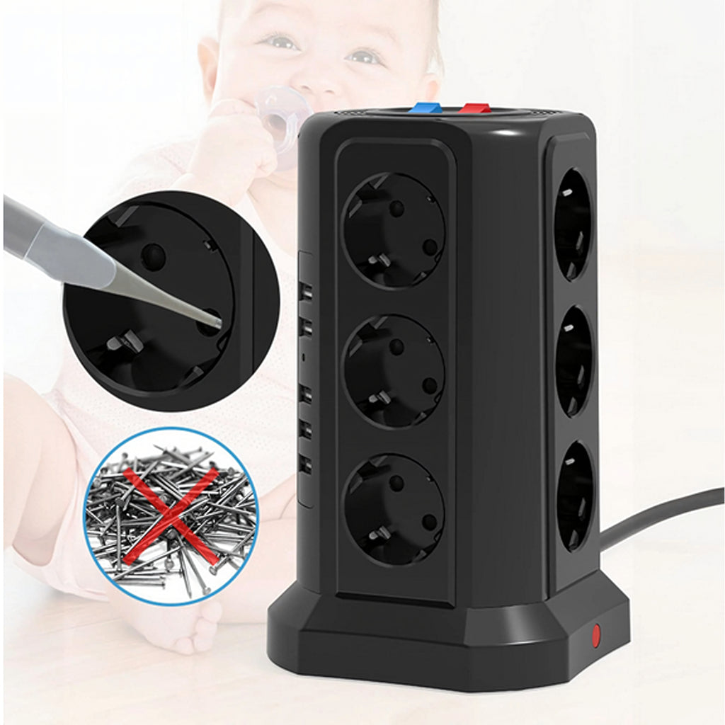 Multiprise sur pied avec protection foudre 12 prises + 5 ports USB