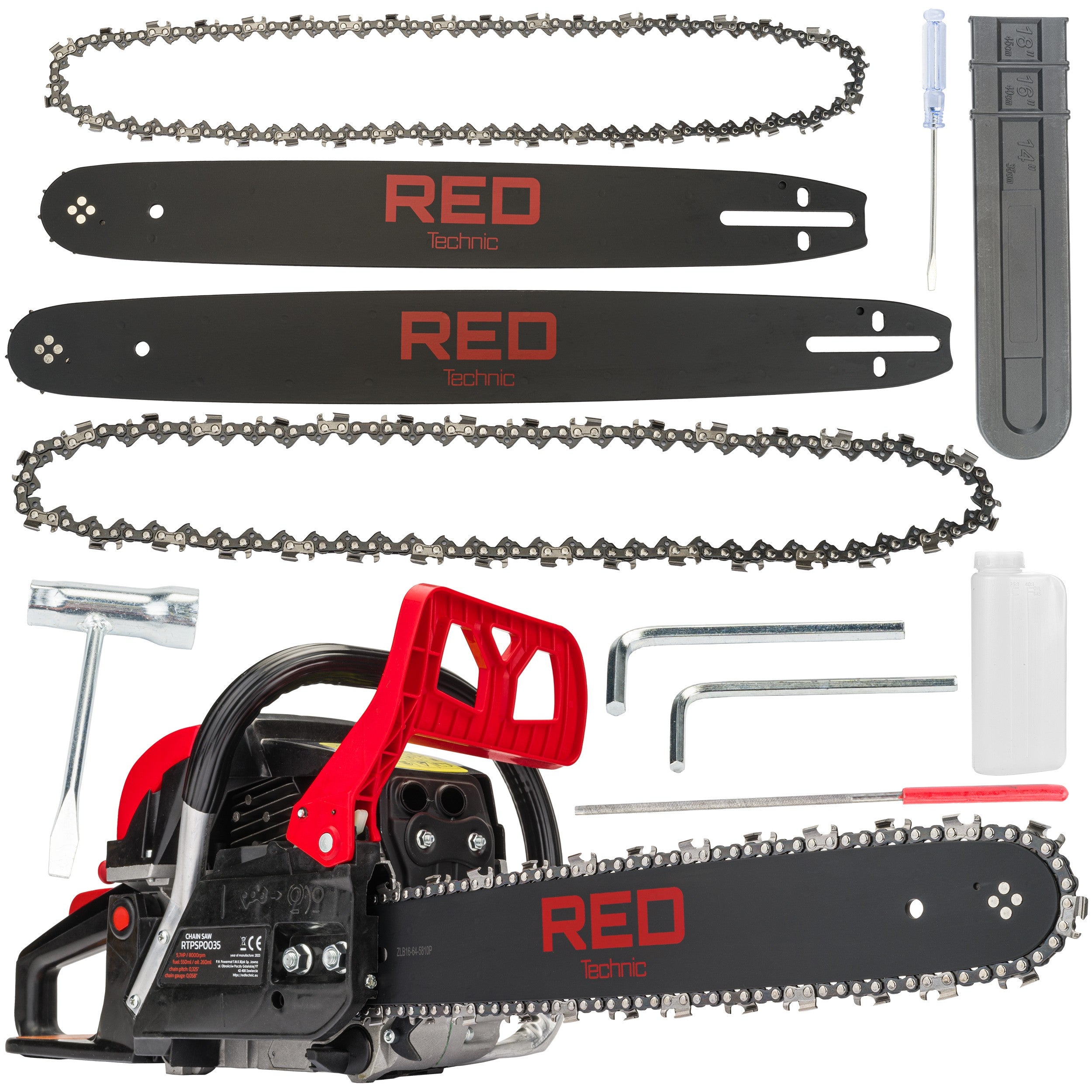 Tronçonneuse thermique  5,7 CV  +2  guides 16'' 18'' et accessoires offert