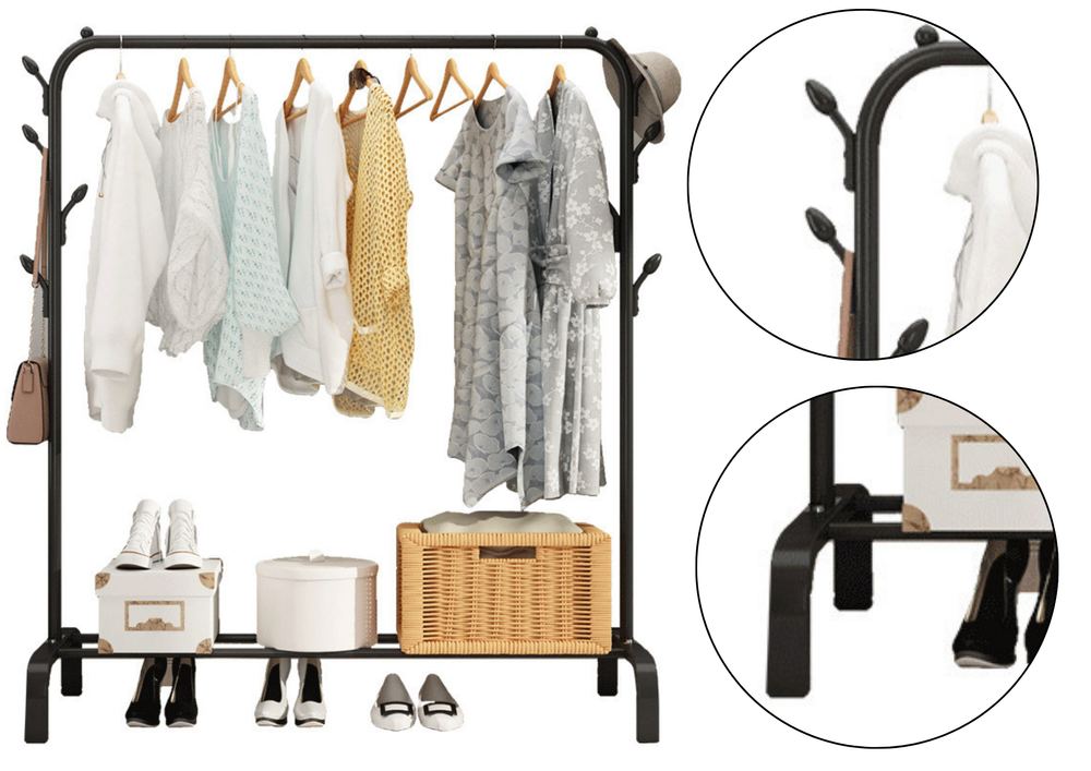 Portant penderie à vêtements avec étagères à chaussures 143x96x42 cm