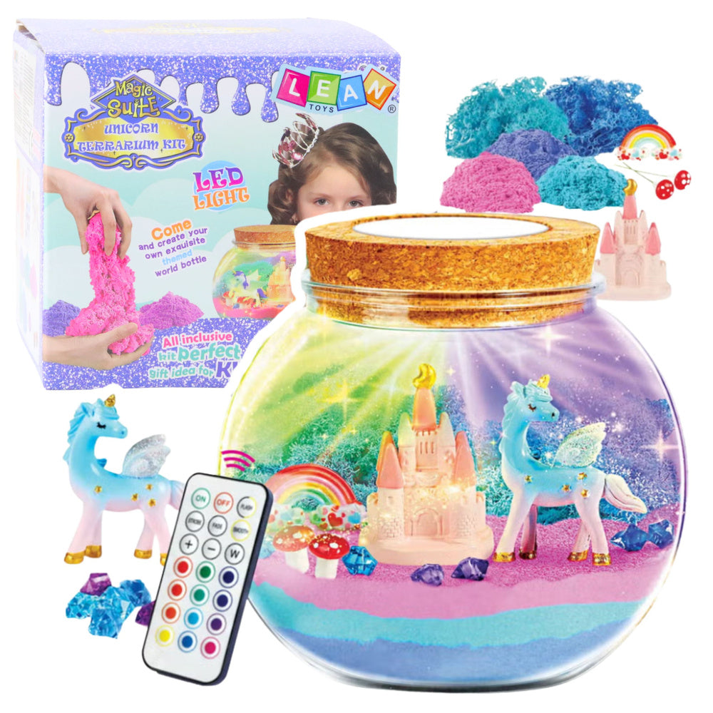 Kit de terrarium créatif à faire soi-même avec lampe LED licorne blanche et télécommande