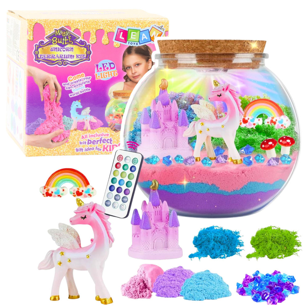 Kit de terrarium créatif à faire soi-même avec lampe LED licorne colorée et télécommande